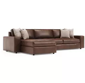 Nest Brown Leather 2 Piece Modular LAF Sectional with Pillows