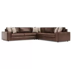 Nest Brown Leather 3 Piece Modular Sectional with Pillows