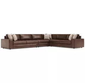 Nest Brown Leather 4 Piece Modular RAF Sectional with Pillows
