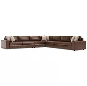 Nest Brown Leather 5 Piece Modular RAF Sectional with Pillows