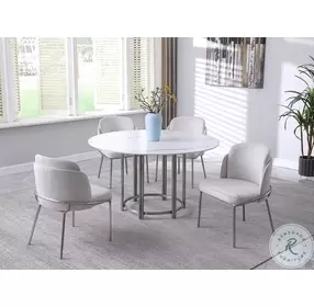Kamila Matte White And Brushed Stainless Steel Dining Table