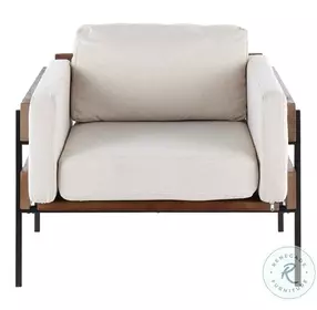 Kari Black Metal Brown Wood And Cream Fabric Accent Chair
