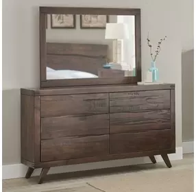 Pasco Brown 6 Drawer Dresser and Rectangular Mirror