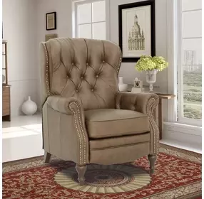 Kendall Oasis Walnut Leather Push Thru The Arms Recliner with Nailhead Trim