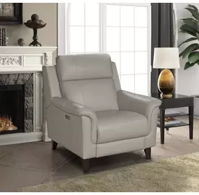 Kester Laurel Cream Leather Power Recliner with Power Headrest and USB Charging