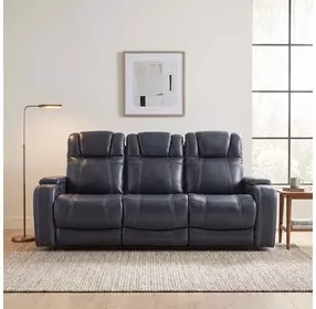 Keziah Blue Double 84" Power Reclining Sofa with Power Headrests And Storage Arms