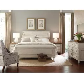 Southbury Parchment and Brown 7 Drawer Dresser with Rectangular Landscape Mirror