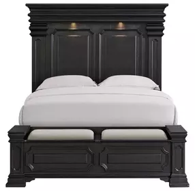 Paterson Black and Gray Upholstered Storage Bedroom Set with LED