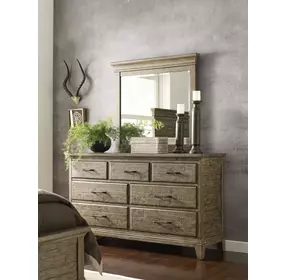 Heritage Timber Sandstone 7 Drawer Farmstead Dresser with Rectangular Mirror