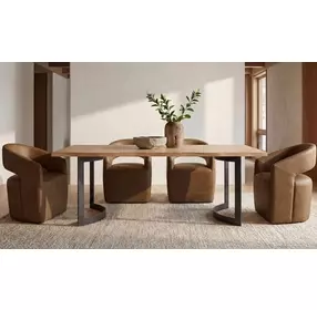 Barrow Tan Leather Upholstered Swivel Dining Chair