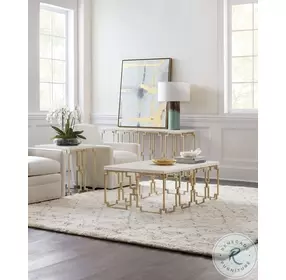 Evermore Gold And White Marble Top Rectangular Cocktail Table