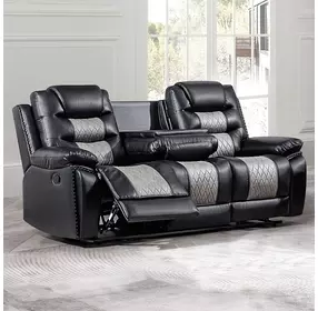 Nikko Black Reclining Living Room Set with Nailhead Trim