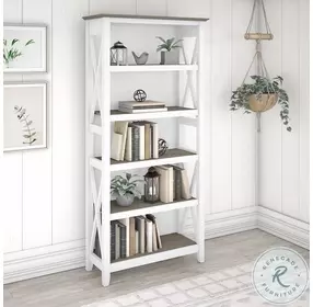 Key West Pure White and Shiplap Gray 5 Shelf Tall Bookcase
