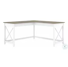 Key West Pure White and Shiplap Gray 60" L Shaped Home Office Set
