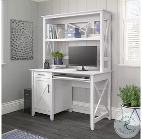 Key West Pure White Oak 48" Small Computer Desk with Hutch