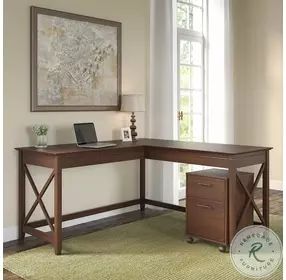 Key West Bing Cherry 60" L Shaped Desk With 2 Drawer Mobile File Cabinet
