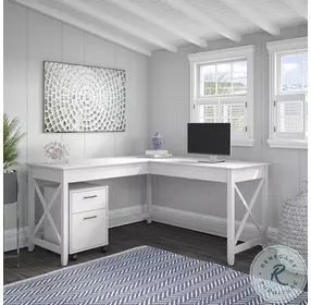 Key West Pure White Oak 60" L Shaped Desk With 2 Drawer Mobile File Cabinet