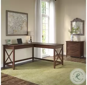 Key West Bing Cherry 60" L Shaped Desk With 2 Drawer Lateral File Cabinet