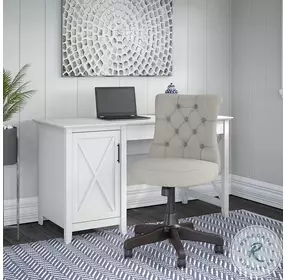 Key West Pure White Oak 54" Computer Desk With Storage And Mid Back Tufted Office Chair