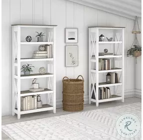 Key West Pure White and Shiplap Gray 2 Piece Bookcase Set