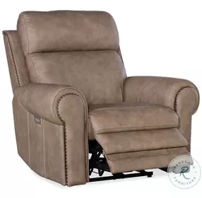 Duncan Light Brown Leather Power Recliner with Power Headrest And Lumbar