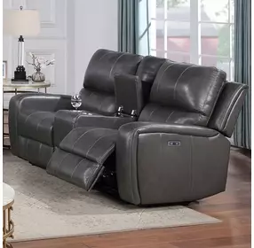 Linton Gray Leather Power Reclining 72" Console Loveseat With Power Footrest