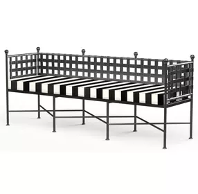 Provence Carbana Classic and White Upholstered Outdoor Garden Bench with Self Welt