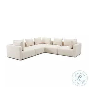 Hangover Cream Heavy Textured Fabric 5 Piece Modular L Sectional