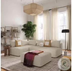 Hangover Cream Heavy Textured Fabric Ottoman