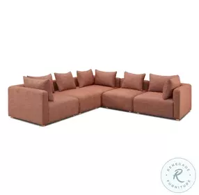 Hangover Sedona Red Textured Fabric 5 Piece Modular L Sectional