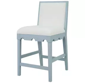 Lanister Cream and Light Blue Lacquer Performance Fabric Counter Height Stool