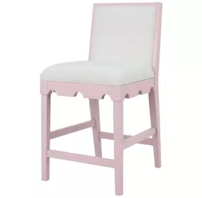 Lanister White Linen Performance Fabric Counter Height Stool With Matte Pink Lacquer Frame