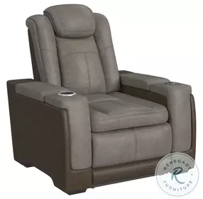 Niven Grey And Brown Power Recliner with Adjustable Headrest
