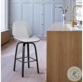 Arabela Gray Faux Leather And Black Wood Swivel Counter Height Stool