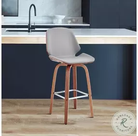 Arabela Gray Faux Leather And Walnut Wood Swivel Counter Height Stool