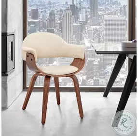 Adalyn Cream Faux Leather And Walnut Wood Accent Dining Chair