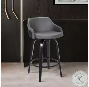 Alec Gray Faux Leather And Black Wood 26" Swivel Bar Stool
