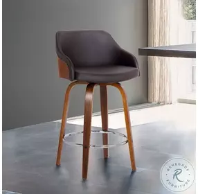 Alec Brown Faux Leather And Walnut Wood 26" Swivel Counter Height Stool