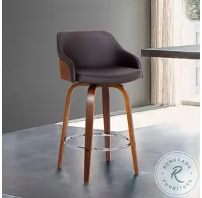 Alec Brown Faux Leather And Walnut Wood 26" Swivel Bar Stool