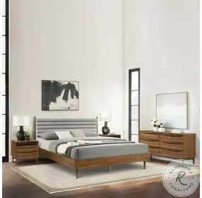 Artemio Walnut And Gray King Upholstered Platform Bed