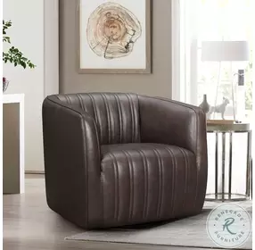 Aries Espresso Genuine Leather Swivel Barrel Chair