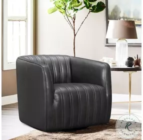 Aries Pewter Genuine Leather Swivel Barrel Chair