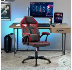 Aspect Black And Red Adjustable Swivel Gaming Chair With Lumbar Support Pillow
