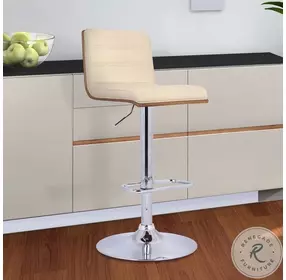 Aubrey Cream Faux Leather Adjustable Swivel Bar Stool