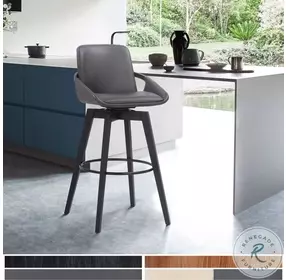 Baylor Gray Faux Leather And Black Wood 30" Swivel Bar Stool