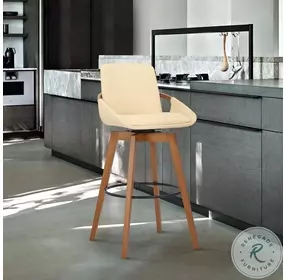 Baylor Cream Faux Leather And Walnut Wood 26" Swivel Counter Height Stool