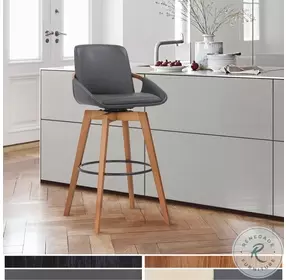 Baylor Gray Faux Leather And Walnut Wood 30" Swivel Bar Stool