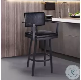 Balboa Vintage Black Faux Leather 26" Swivel Counter Height Stool With Arm
