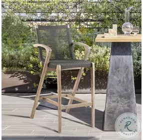 Brielle Outdoor Light Eucalyptus Wood and Charcoal Rope Bar Stool