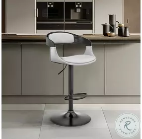 Benson Gray Faux Leather And Black Wood Adjustable Bar Stool with Black Base